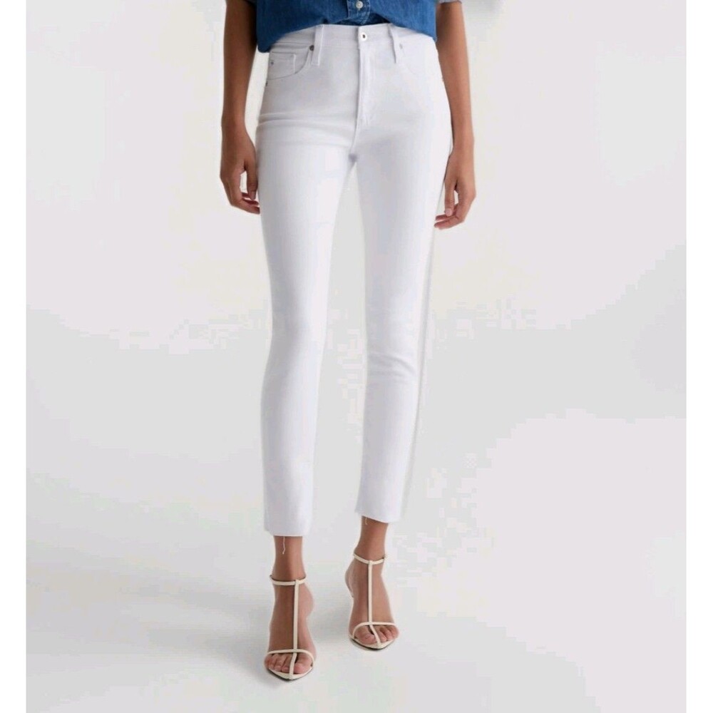 AG The Farrah Skinny Ankle Jeans 27R White Raw Hem Coastal City Nautical Summer